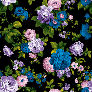 Seamless Watercolor Floral Design on Black Background Ready for Textile Prints.