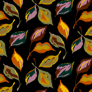 Seamless Pattern of Autumn Watercolor Leaves on Black Background Ready for Textile Prtints.