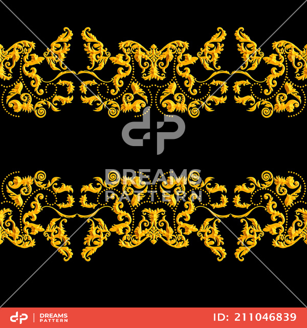 Seamless Golden Baroque Luxury Design on Black Background.