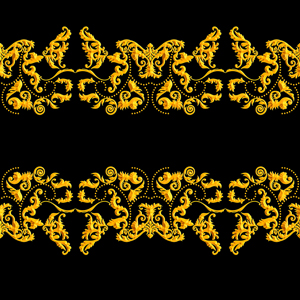 Seamless Golden Baroque Luxury Design on Black Background.