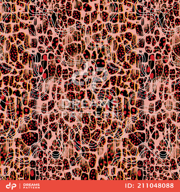 Seamless Colored Animal Skin Pattern, Repeated Leopard Skin Design with Lines.