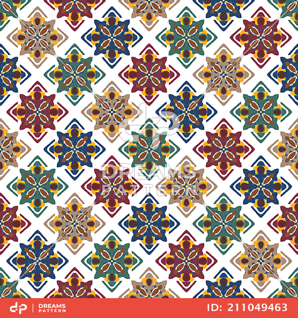 Classic Seamless Colorful Ethnic Pattern on White Background.