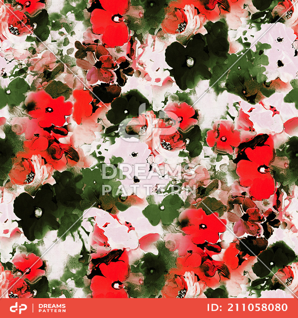 Seamless Watercolor Flowers Pattern, Colorful Background Ready for Textile Prints.