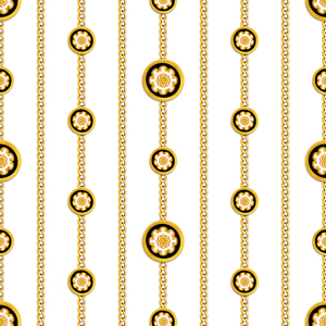 Seamless Pattern of Antique Decorative Motif with Golden Chains on White Background.