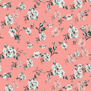 Seamlees Hand Drawn Flowers with Leaves on Pink Background, Design for Fashion.