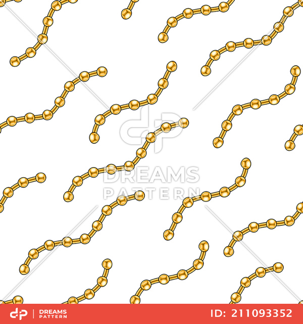 Seamless Golden Chains, Luxury Pattern on White Background.