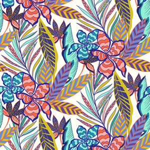 Seamless Colored Tropical Flowers with Retro Hawaiian Style Ready for Textile Prints.