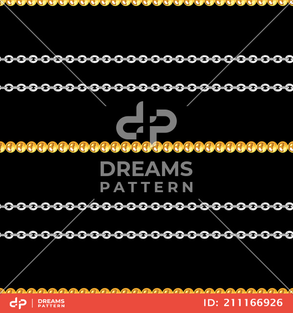 Seamless Golden and Silver Chains on Black. Repeat Design Ready for Textile Prints.