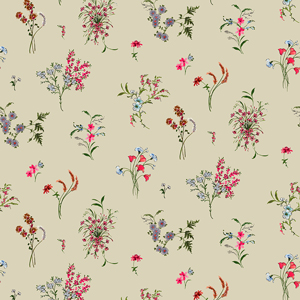 Seamless Beautiful Arrangement Floral Pattern with Leaves on Beige Background.