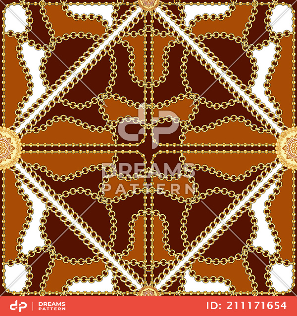 Seamless Golden Chains Pattern, on Dark Brown Background. Ready for Textile Print.