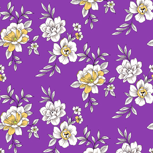 Seamless Hand Drawn Floral Pattern, Vintage Flowers on Purple Background.