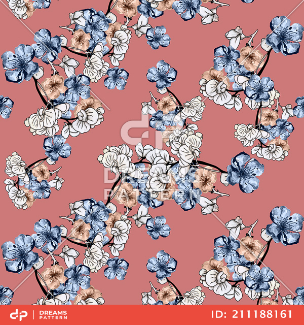 Seamless Hand Drawn Flowers Pattern, Repeated Illustration Ready for Textile Prints.