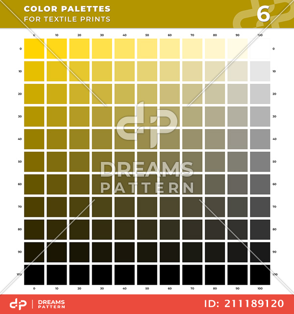 Set 06 Color Palettes for Textile Prints. Tints and Shades Chart, Colors Guide Swatches.