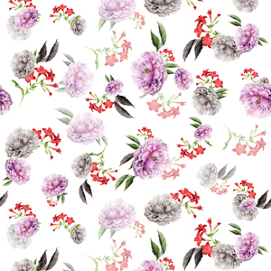 Colored Flowers with Leaves on White Background Ready for Textile.