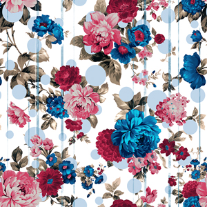 Seamless Watercolor Floral Design with Lines and Dots Ready for Textile Prints.