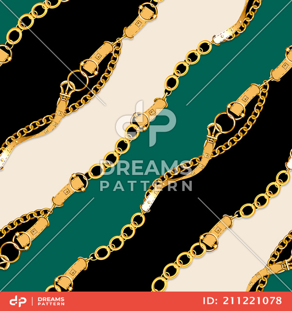 Seamless Pattern of Chains and Belts. Curved Waves, Designed with diagonal form.