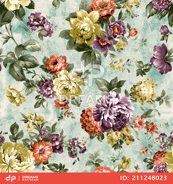 Seamless Watercolor Floral Design on Light Background Ready for Textile Prints.