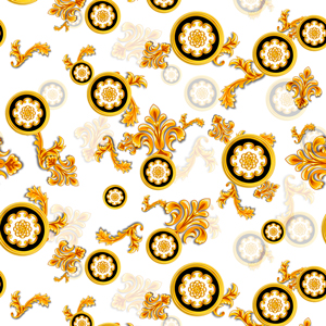Seamless Pattern of Golden Decorative Motif with Baroque, on White Background.