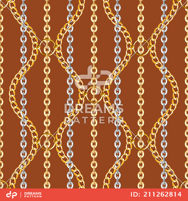 Seamless Trendy Pattern of Golden and Silver Chains Designed for Textile Prints.