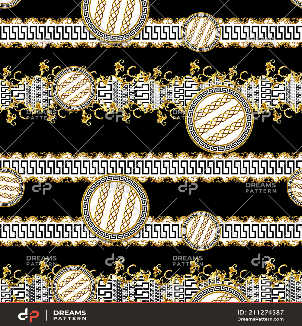 Dreams Pattern - Luxury Versace Pattern with Golden Motifs on