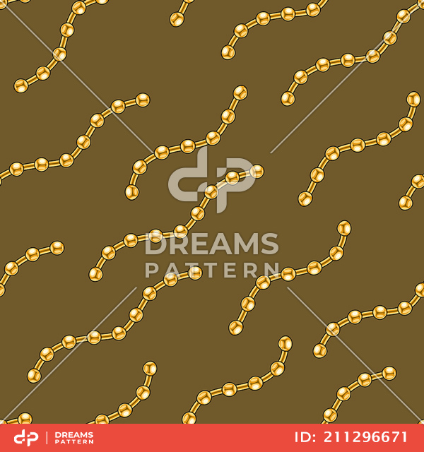 Seamless Golden Chains, Luxury Pattern on Khaki Background.