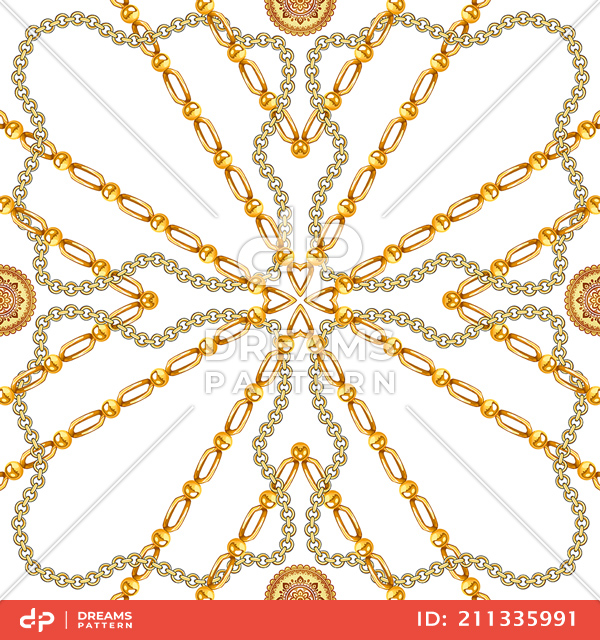 Seamless Golden Chains Pattern, on White Background. Ready for Textile Print.