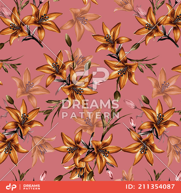 Seamless Floral Pattern with Leaves, Colorful Flowers Design Ready for Textile Prints.