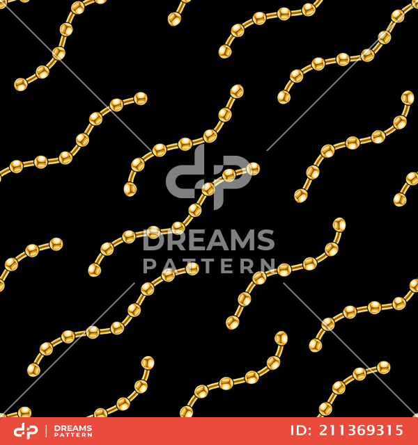 Seamless Golden Chains, Luxury Pattern on Black Background.