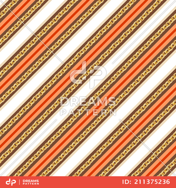 Seamless Pattern of Golden Chains and Colorful Stripes Designed with diagonal Form.