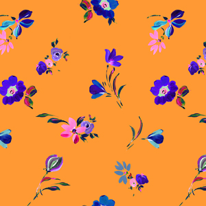 Seamless Colorful Floral Pattern, Flowers on Orange Ready for Textile Prints.