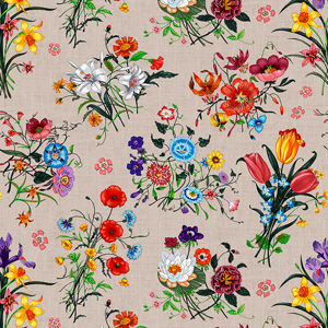 Seamless Colorful Flowers with Leaves, Spring Pattern on Light Background.