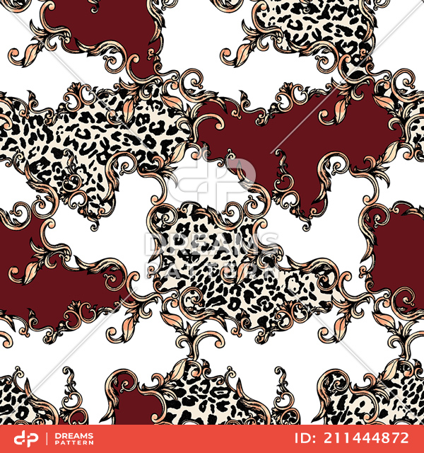 Leopard Skin and Baroque, Seamless Colored Pattern Patch for Textile Print.