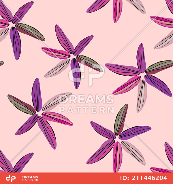 Beautiful Hand Drawn Lily Flowers, Seamless Pattern Designed on Lightpink Background.