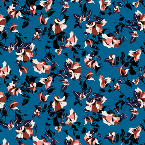 Trendy Seamless Pattern with Flowers on Blue Background, Ready for Textile Prints.