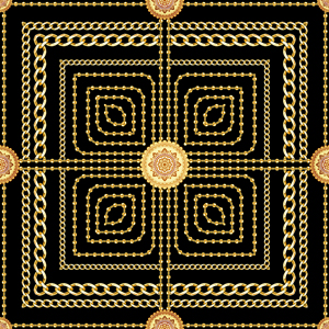 Seamless Golden Chains Pattern, on Black Background. Ready for Textile Print.