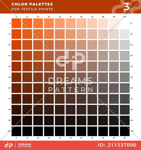 Set 03 Color Palettes for Textile Prints. Tints and Shades Chart, Colors Guide Swatches.