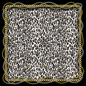 Leopard Skin Pattern with Golden and Silver Chains. Patch for Scarfs, Print, Fabric, Textile.