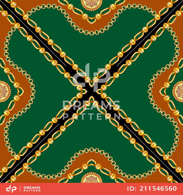 Seamless Golden Chains Pattern, on Colored Background. Ready for Textile Print.