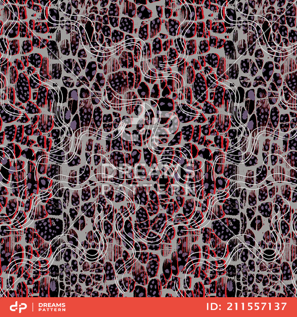 Seamless Colored Animal Skin Pattern, Repeated Leopard Skin Design with Lines.