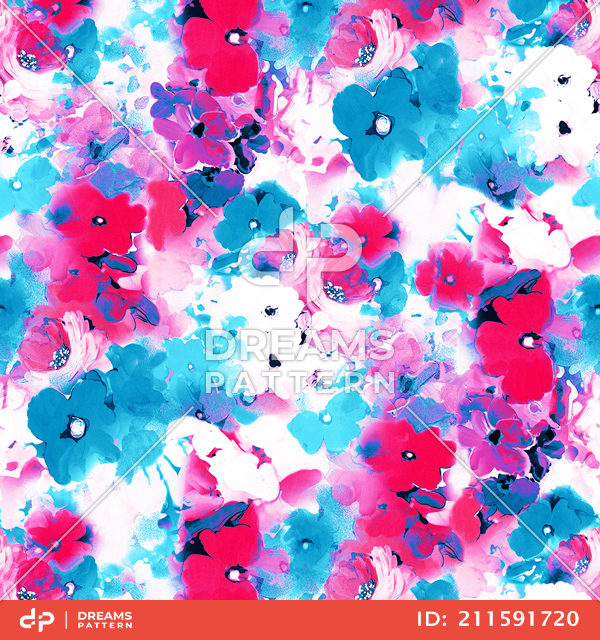 Seamless Watercolor Flowers Pattern, Colorful Background Ready for Textile Prints.