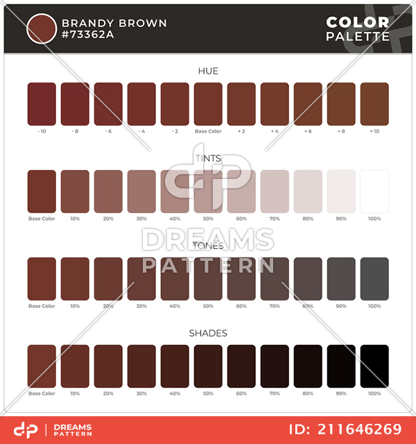 Brandy Brown / Color Palette Ready for Textile. Hue, Tints, Tones and Shades Guide.