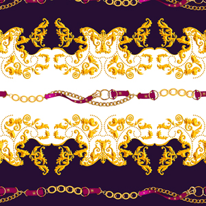 Seamless Golden Baroque Luxury Design with Belts, Ready for Textile Prints.