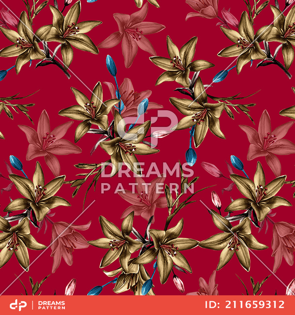 Seamless Floral Pattern with Leaves, Colorful Flowers Design Ready for Textile Prints.