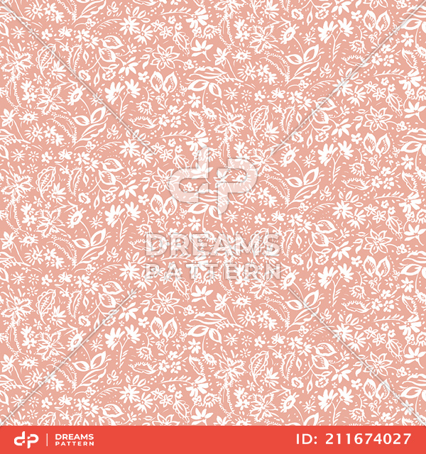 Seamless Hand Drawn Mini Flowers. Repeating Pattern on Beige Background.