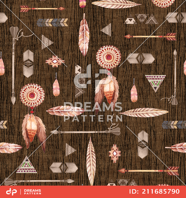 Seamless Aztec Pattern, Leaves and Arrows on Textured Background Ready for Textile Prints.