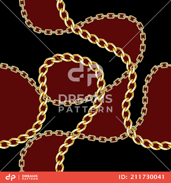 Seamless Pattern with Golden Chains on Red and Black Background.