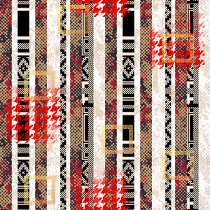 Seamless Abstract Design, Hounds Tooth and Ethnic on Lined Background.