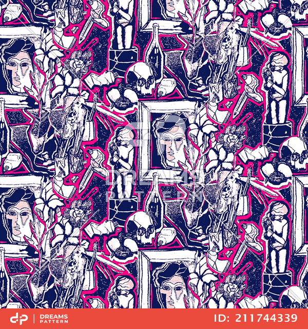 Seamless Graffiti Abstract pattern, Hand Drawn Street Art Ready for Textile Prints.