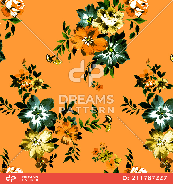 Seamless Colored Flowers, Repeat Retro Style Floral, Vintage Pattern for Textile.