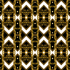 Seamless Symmetric Pattern of Golden Baroque with Motifs, Ready for Textile Prints.